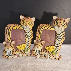 2 Resin Tiger and cub 3”X 5” Photo Frame Hanging Or Desktop 8” X 7” Nursery L.R.